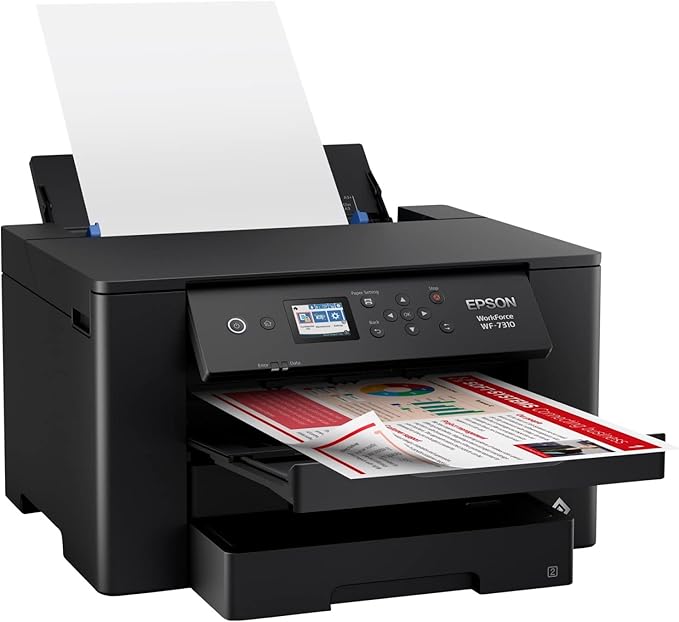 Epson Workforce Pro WF-7310 Wireless Wide-Format Printer with Print up to 13" x 19", Auto 2-Sided Printing up to 11" x 17", 500-sheet Capacity, 2.4" Color Display, Smart Panel App, Medium,Black