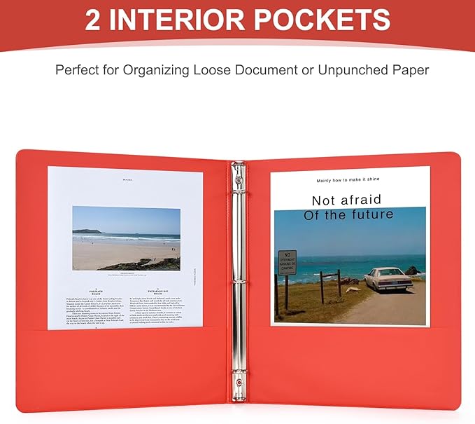 1-inch 3 Ring Binde with 2 Inside Pockets, 1" Clear View Binder Holds US Letter Size 8.5'' x 11" Paper, 1“ Round Ring Binder for Office/Home/School Supply, 6 Pack (6 Colors Assorted)