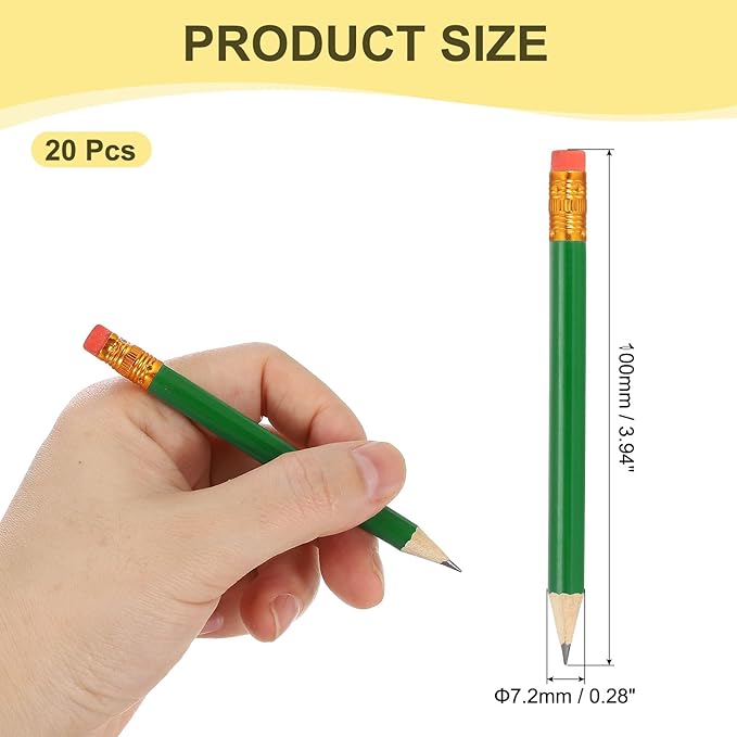MECCANIXITY Golf Pencils with Erasers, 4" HB Mini Half Pencils Pre Sharpened Small Pens for Wedding Bridal Shower Game Office Writing Drawing(Green, Pack of 20)