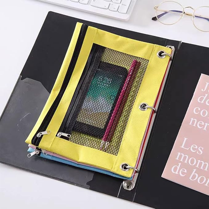 Multipurpose Binder Pencil Pouch 3 Ring Binder Pencil Bag with Clear Window – 24 Pack, Durable Oxford Fabric, 8 Assorted Colors