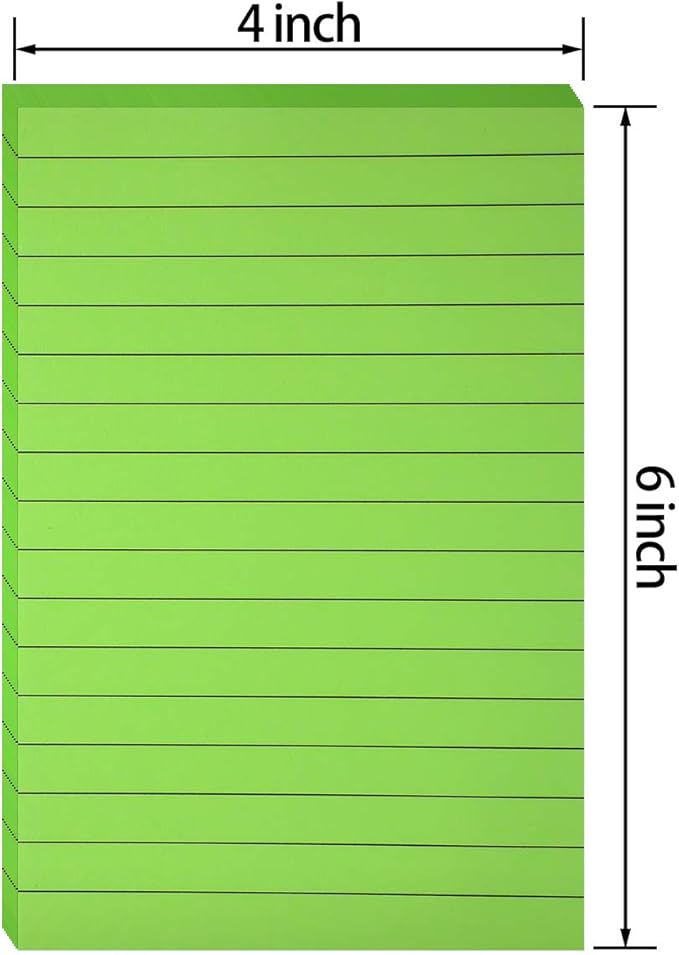 Outus 36 Pack Lined Sticky Notes 4 x 6 Inch Colorful Note Pads Back to School Lines Bright Ruled Self Sticky Pads Memos for Teacher School Classroom Office Supplies, 6 Colors (Fresh Color)