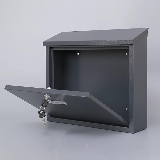 xydled Mail Boxes with Key Lock,Locking Mailbox Wall Mounted, Large Capacity, Galvanized Steel Cover Metal Postbox for House, 14 X 12.5 X 4.25 Inch, Grey