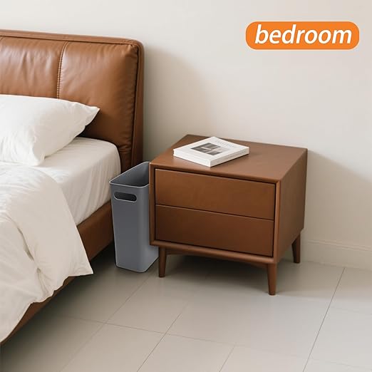 Jucoan 2 Pack 2.5 Gallon Small Plastic Trash Can 11 x 5 x12 Inch Rectangular Slim Rubbish Garbage Can for Bathroom, Office Waste Basket for Narrow Spaces, Bedroom, Toilet, RV, Near Desk, Under Sink