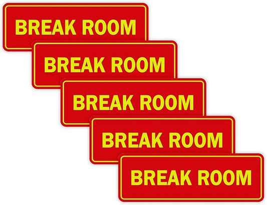 Standard Break Room Door or Wall Sign - Red/Yellow - Medium 5 Pack