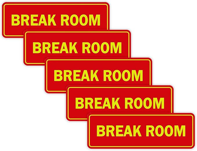 Standard Break Room Door or Wall Sign - Red/Yellow - Small 5 Pack