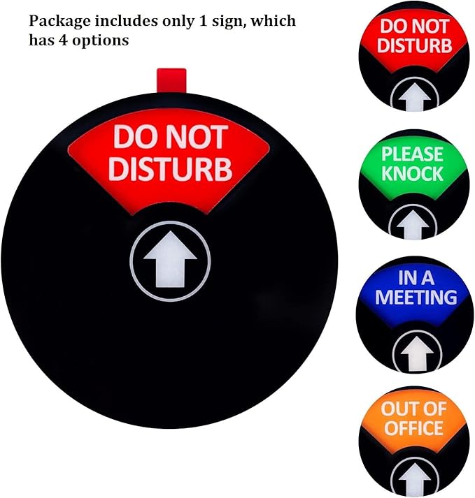 Kichwit Privacy Sign for Office Door, Do Not Disturb Sign, Out of Office, Please Knock, In a Meeting, 6 Inch, Black