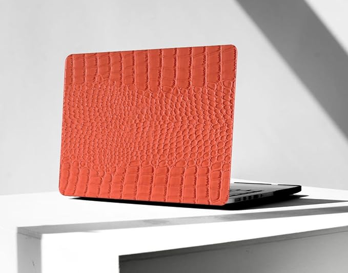 KEROM Compatible with Crocodile MacBook Air 13 Inch Case 2025-2022 M4 M3 M2 A3240 A3113 A2681, Textured Elegant Luxury Aligator Skin Snakeskin PU Leather Hardshell Case & Keyboard Cover, Orange