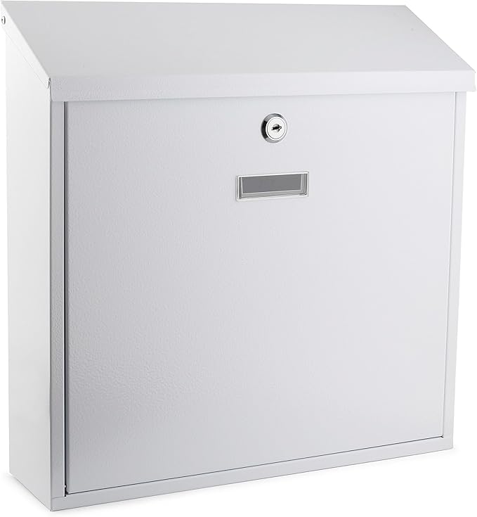 Metal Mailbox Steel office comment Suggestion ballot Box Secure Box With top special Wide Slot for envelopes Wall Mount with pre drilled holes Drop Box for Home and Office 14.3H x 14.6W x 3.75D(White)