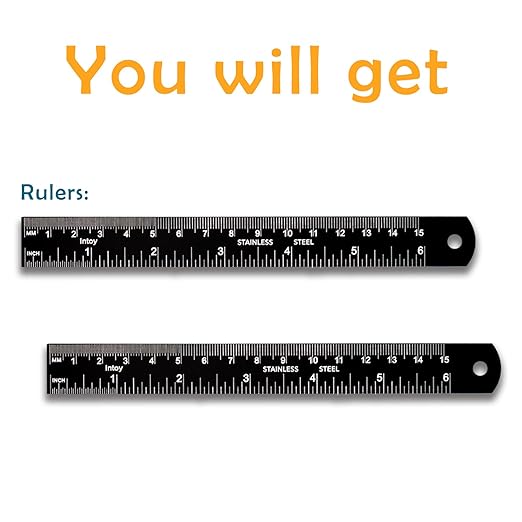 Metal Ruler, 6 Inch Stainless Steel Straight Edge with Metric Measurement, 2 Pack, 15 Centimeters Straight Edge Ruler with Inch to MM Conversion Table for Students, Machinist and Drafting