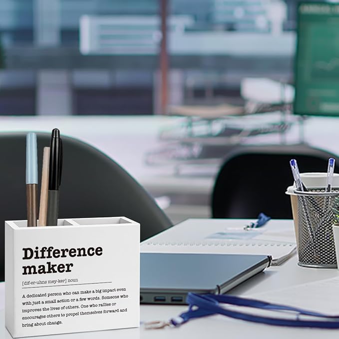 Difference Maker Gifts Office Room Decor for Women Men Coworker Friend Employee Wooden Pencil Holder Boss Day Gifts Funny Office Accessories Desk Decor