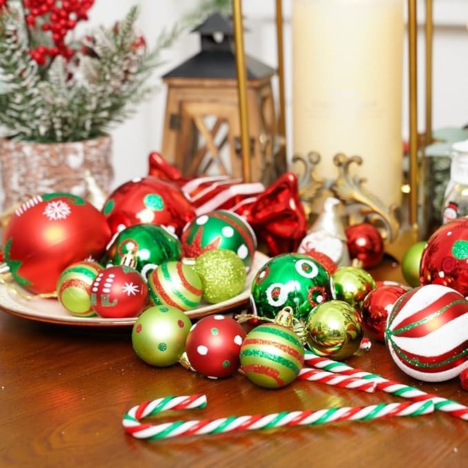 XmasExp 50ct Christmas Balls Ornaments for Tree - Red and Green Shatterproof Xmas Balls Set Mini 1.57 Inch Plastic Christmas Baubles for Holiday Party Decor