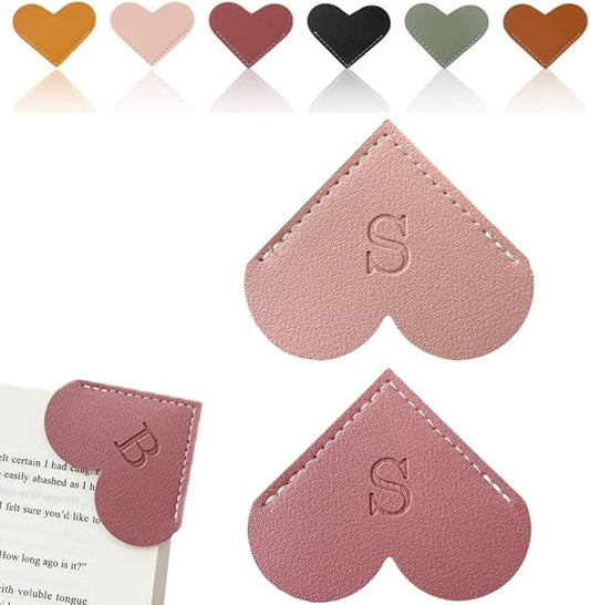 Personalized Leather Heart Bookmark, 26 Letters Customized Corner Book Mark for Reading Women, Book Marker with Initials，Cute Gifts (Light Pink+Deep Pink, S)