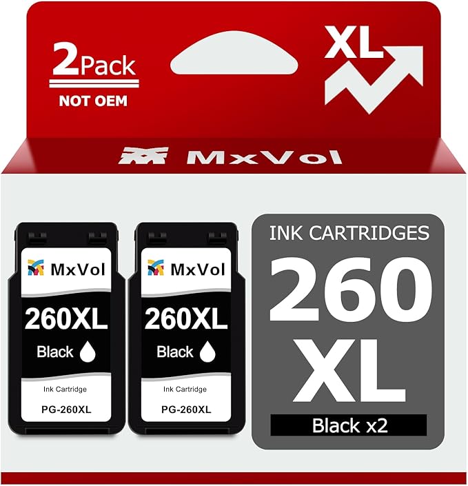 260XL PG-260XL Black Ink Cartridge Compatible Replacement for Canon 260 260XL PG260XL PG-260XL Black for Pixma TS6420a TS6420 TS6400 TR7020a TR7020 TR7000 TS5300 TS5320 Printer Ink Cartridge (2 Black)