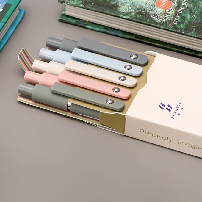 5PCS Retractable Gel Pens Set, Quick Dry Black Ink Fine Point Roller Ball Gel Ink Pen for Smooth Writing (Morandi Color)