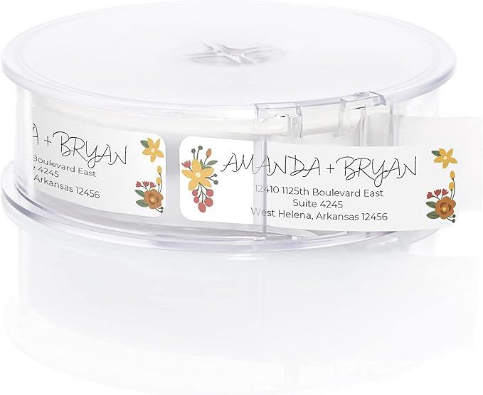 Retro Floral Rolled Address Labels/Roll of 500 Personalized Return Address Labels/Designer Return Address Stickers in Elegant Plastic Dispenser