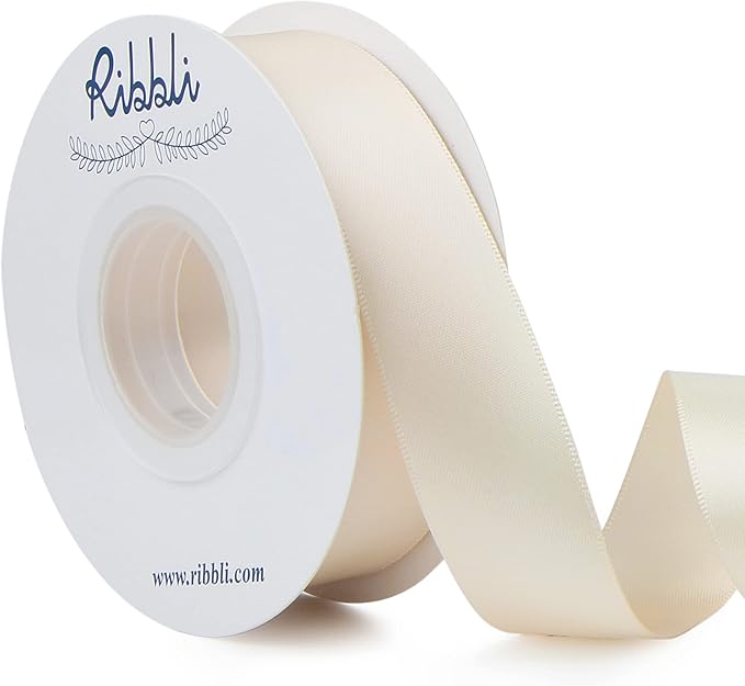 Ribbli Ivory Double Faced Satin Ribbon,1” x Continuous 25 Yards,Use for Bows Bouquet,Gift Wrapping,Floral Arrangement,Wedding Decoration