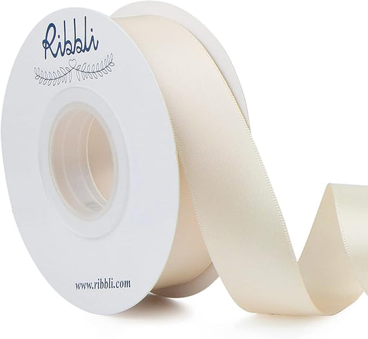 Ribbli Ivory Double Faced Satin Ribbon,1” x Continuous 25 Yards,Use for Bows Bouquet,Gift Wrapping,Floral Arrangement,Wedding Decoration