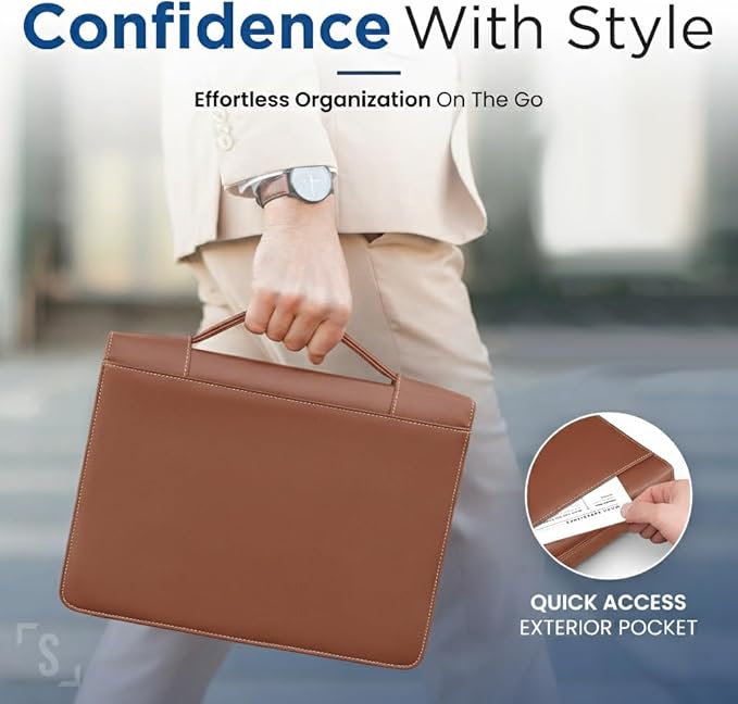 STYLIO Zipper Portfolio Binder with Carrying Handle | Removable 3-Ring Binder (1") w/Clipboard Padfolio | Organizer for Documents, iPad, Tablet, Phone, Notebook| Business Leather Folder for Men Women