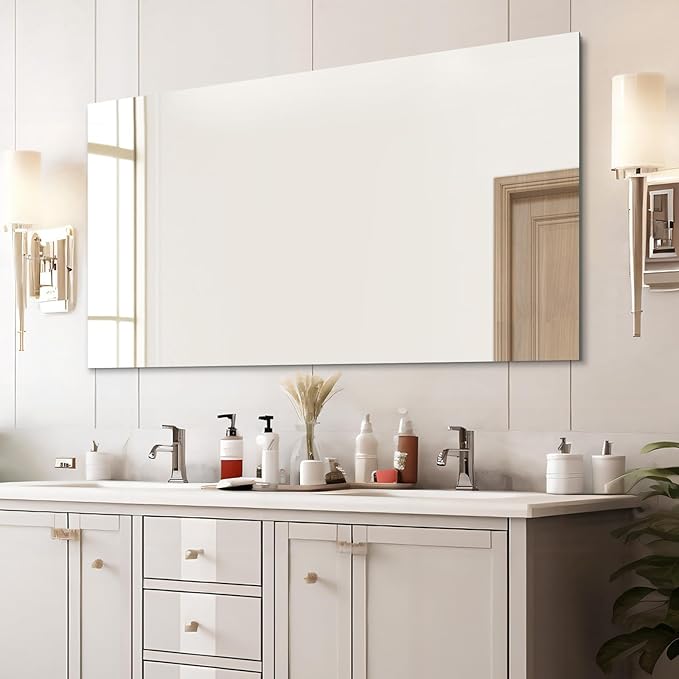 Mirrorons Large Mirror 60" x 28", Modern Rectangle Bathroom Mirror with Frameless Polished Edge, Hangs Horizontally or Vertically. Upgraded Shatterproof Bathroom Mirrors for Wall.