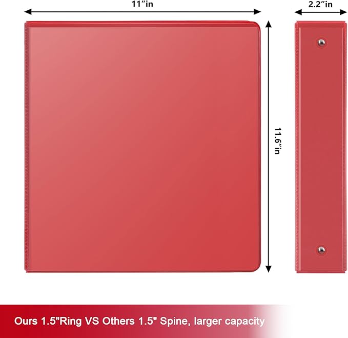 COMIX 3 Ring Binder 1.5 inch with Clear View Cover, 1.5" View Binder Holds 300 Sheets of US Letter Size Paper, 6 Pack (Red)