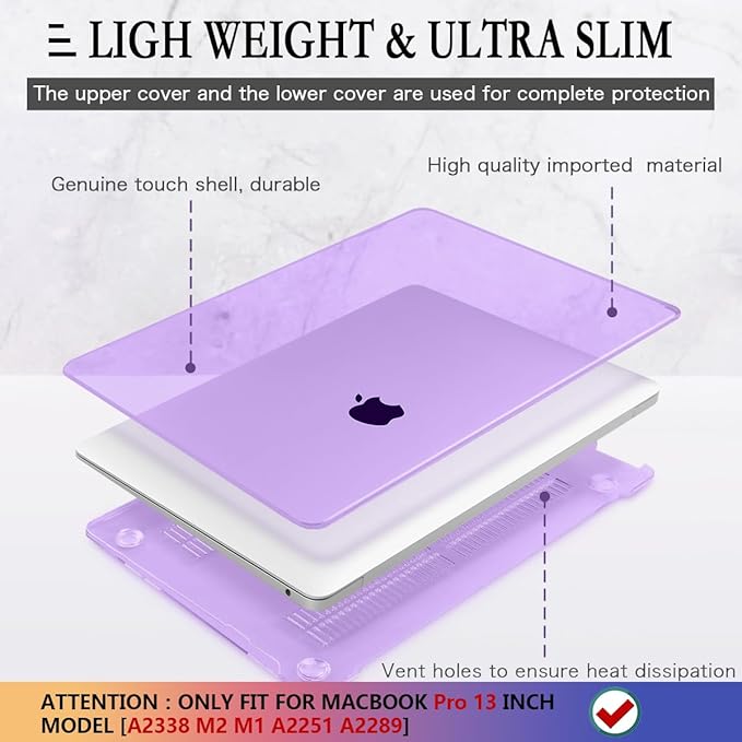 CISSOOK Cover for MacBook Pro 13 Inch Case Purple 2025-2020 Release A2251 A2289 A2338 with Touch Bar, Plastic Hard Shell Case with Keyboard Cover for Pro 13 M1 M2 - Purple