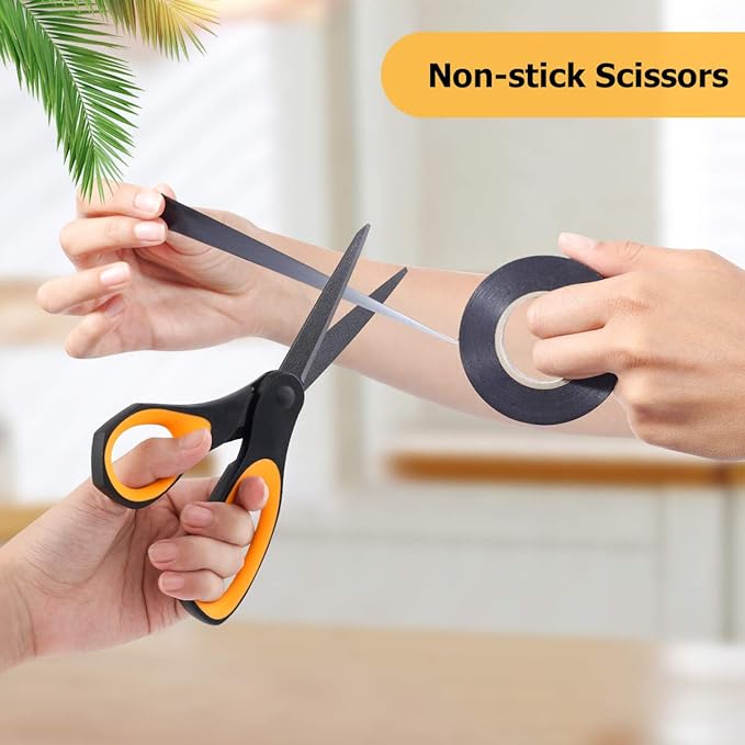 Scissors, iBayam 3 Pack 8" All Purpose Nonstick Scissors, 2.5MM Thickness Titanium Blades with Comfort Grip, Heavy Duty Shears for Office School Home Classroom General Use Art and Craft DIY Supplies