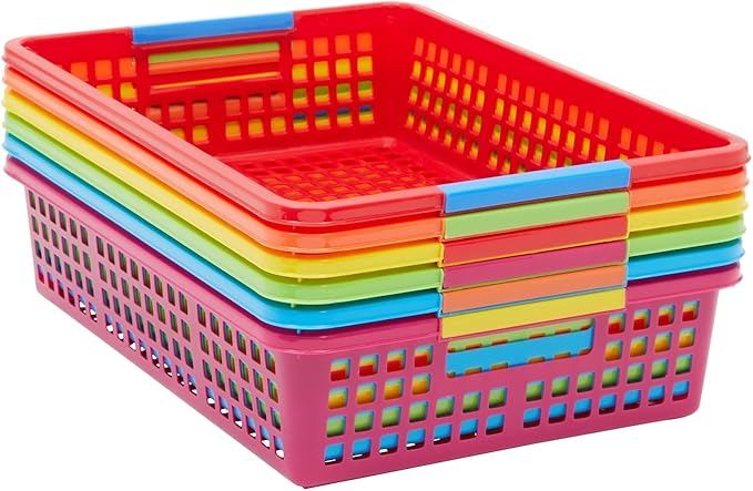 Bright Creations 6 Pack Plastic Turn In Paper Trays for Classroom, Colorful Storage Bin Basket Organizers for School Supplies, 6 Colors (10 x 13.5 In)