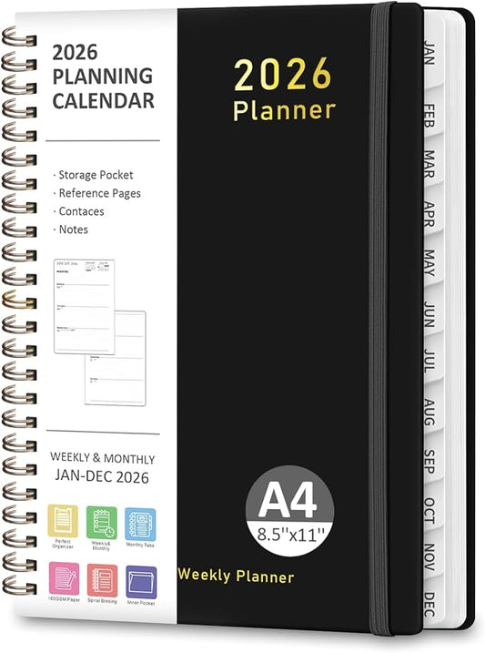 2026 Planner, Weekly and Monthly Calendar Academic Planner, Jan 2026 - Dec 2026, Planning Agenda Book for Desk Accessories and School Supplies - Letter Size (8.5'' x 11'')