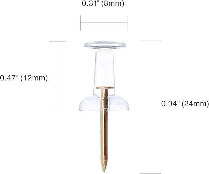 Clear Push Pins 600pcs Standard Thumb Tacks with Rose Gold Steel Point Transparent Plastic Head Pins for Hanging Photo Posters Craft Marking Map Wall Cork Board