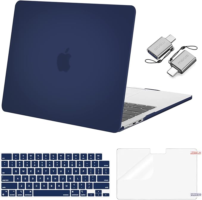 MOSISO Compatible with MacBook Air 13 inch Case 2025 2024 2023 2022 M4 A3240 M3 A3113 M2 A2681, Plastic Hard Shell&Keyboard Cover&Screen Film&Type C for MacBook Air 13.6 inch Case, Navy Blue