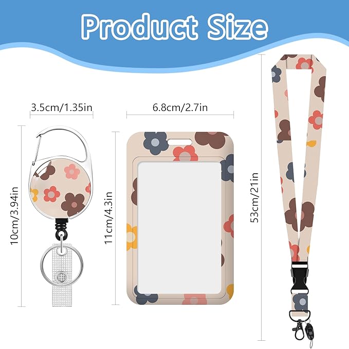 Flower Badge Holder Reel Lanyard,ID Card Badge Holder Retractable Name Tag Clips for Doctor Nurse Teacher Office Student