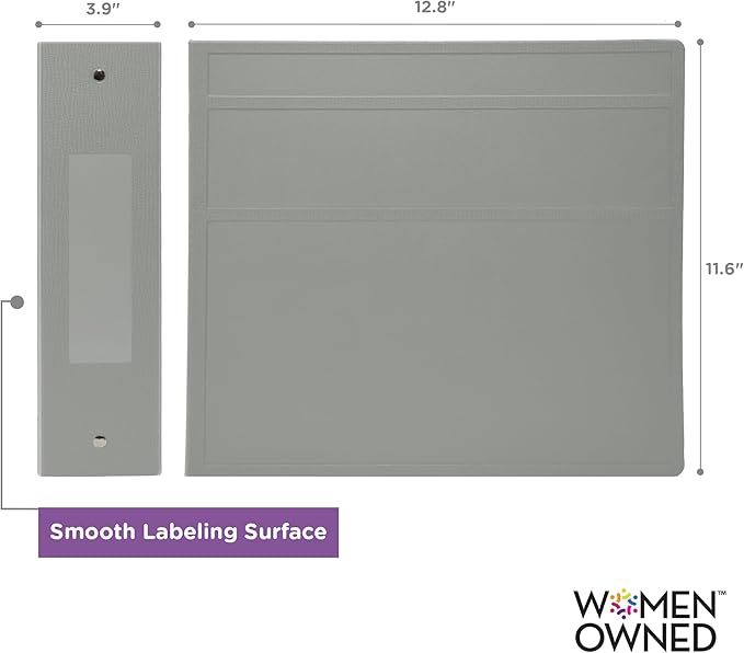 Carstens 4-Inch Heavy Duty 3-Ring Binder - Side Opening, Ash Gray, Durable Plastic, Precision No-Gap Rings, Waterproof Cover, No Pockets, Holds 600 Letter Sheets, BPA-Free, Made in USA (1842-3R)