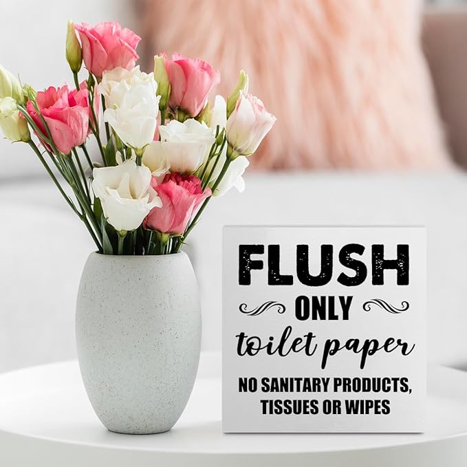 Do Not Flush Sign for Bathroom Rustic Desk Decor Bathroom Sign White Wooden Box Sign Farmhouse Bathroom Rules Wood Plaque Restroom Sign Bathroom Accessories Decor Home Office Shelf Toilet Decorations