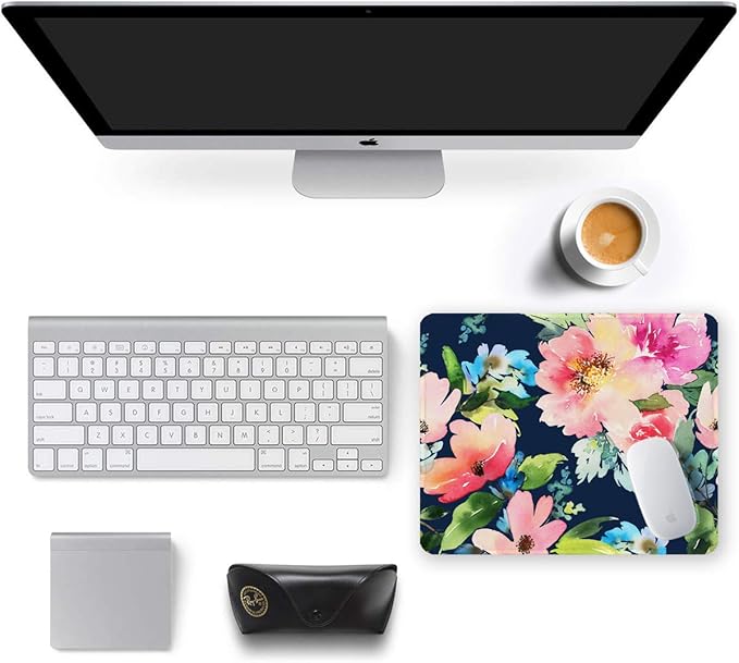 Auhoahsil Mouse Pad, 12 x 10 in Flowers Theme Computer Mouse Pad for Desk, Premium-Textured Non-Slip Rubber Stitched Edges Waterproof Square Mouse Mat for Gaming Work Wireless Mice, Black