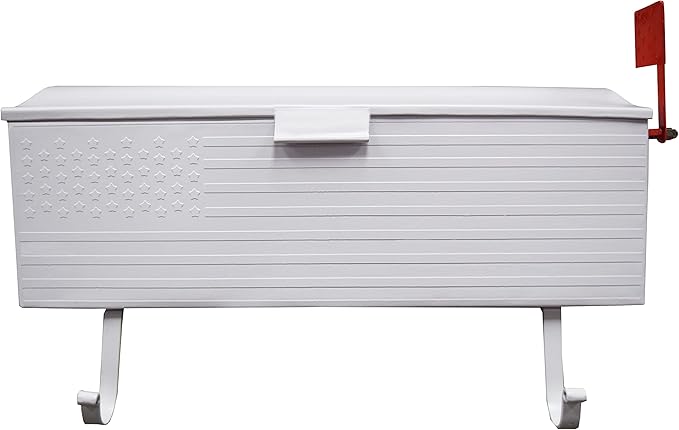 Oakland Living AZ620-WHITE White Patriotic Metal Outgoing Mail Flag and Newspaper Hangers Wall Mount Mailbox