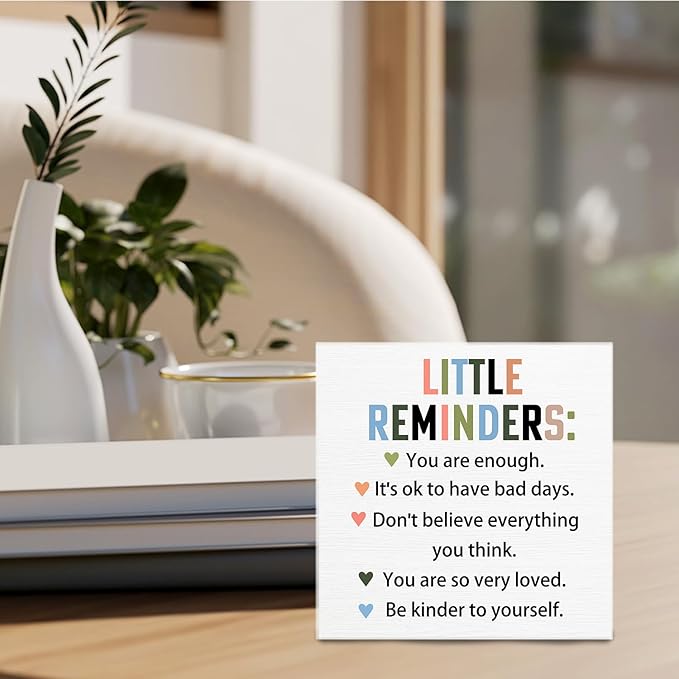 Inspirational Gifts Wooden Signs - Little Reminders You Are Enough Wooden Box Signs, Motivational Decorative Desk Sign Table Decor, 5 X 5 Inches