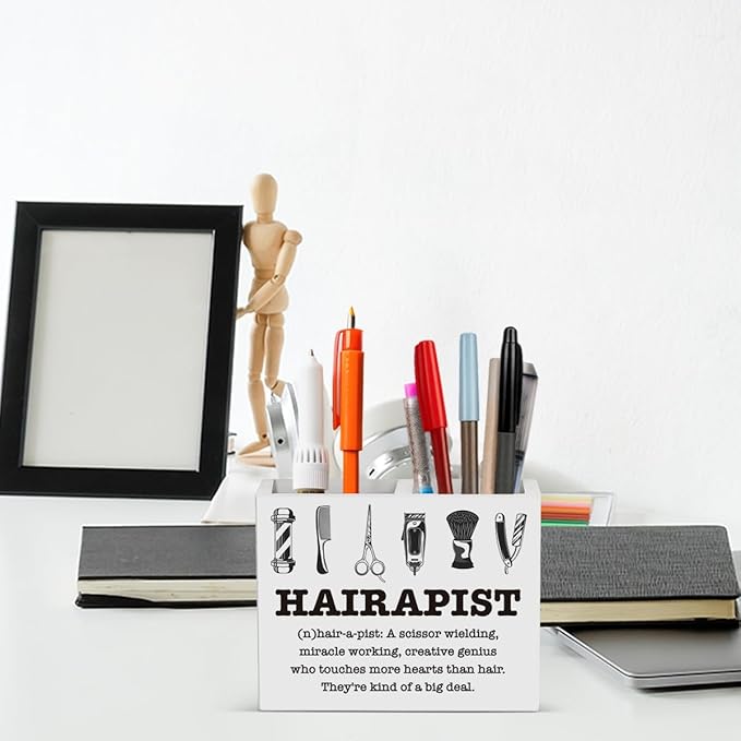 Hairstylist Gifts, Hair Salon Hairapist,Office Room Decor for Women Men Coworker Friend Employee Wooden Box Holder Home Hair Salon Barbershop Decor