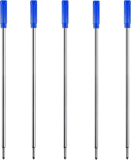 DunBong Blue Ink Refill Pack of 5, Replaceable Ballpoint Pen Refills, Medium Point Metal Refill (Blue)