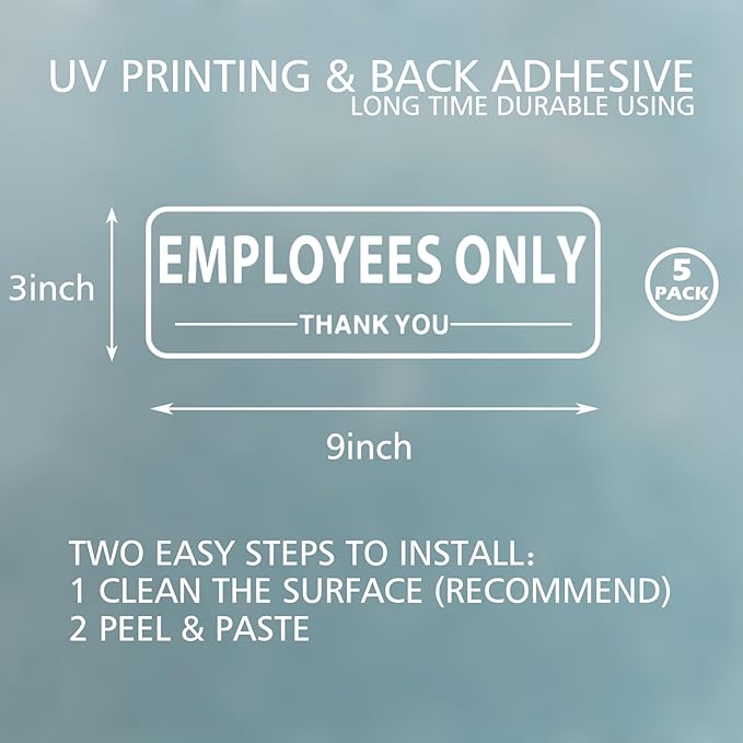 Employees Only Sign for Business Sign 9x3 Inch Sticker Vinyl Window Door Staff Signs Waterproof UV Proof Decal 5 Pack