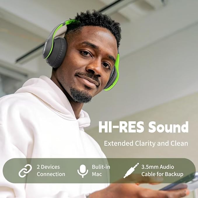 Wireless Bluetooth Headphones Over Ear 65H Playtime HiFi Stereo Headset with Microphone and 6EQ Modes Foldable Bluetooth V5.3 Headphones for Travel Smartphone Computer Laptop