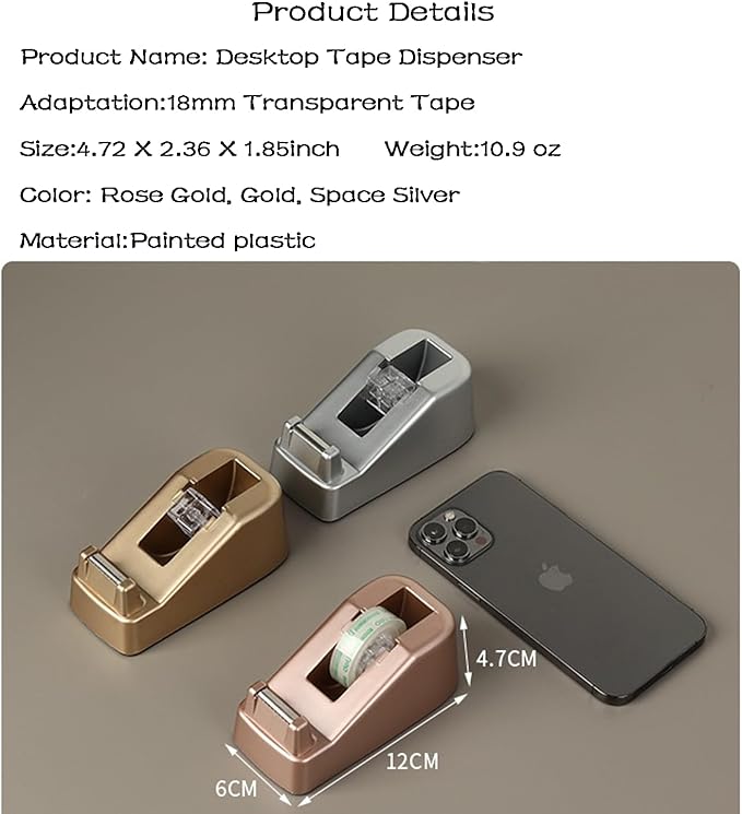 Basics Desktop Tape Dispenser, Office Desk Tape Dispenser, Heavy Duty Desk Accessories Office Tape Dispensers, Weighted Non-Skid Base,Ideal for Home, Office, School, or Business (Gold)