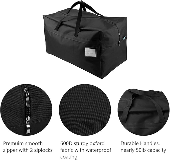 AMJ 2 Pack Extra Large Moving Bags with Zippers & Carrying Handles, Heavy-Duty Storage Totes for Space Saving, Black Moving Totes