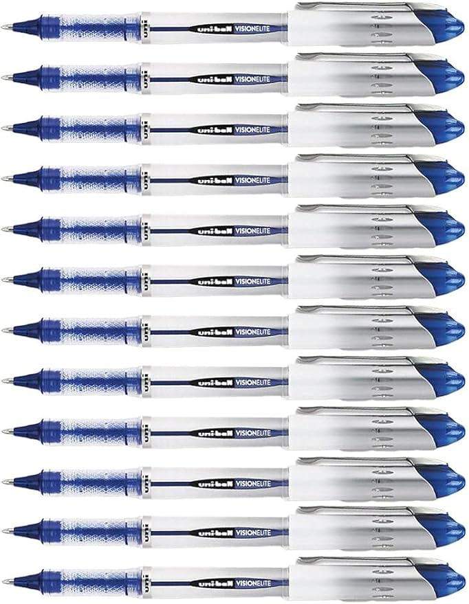 Vision Elite Rollerball Pens, Bold Point (0.8mm), Blue Ink, 12 count, Bundle with Plastic Reusable Pouch