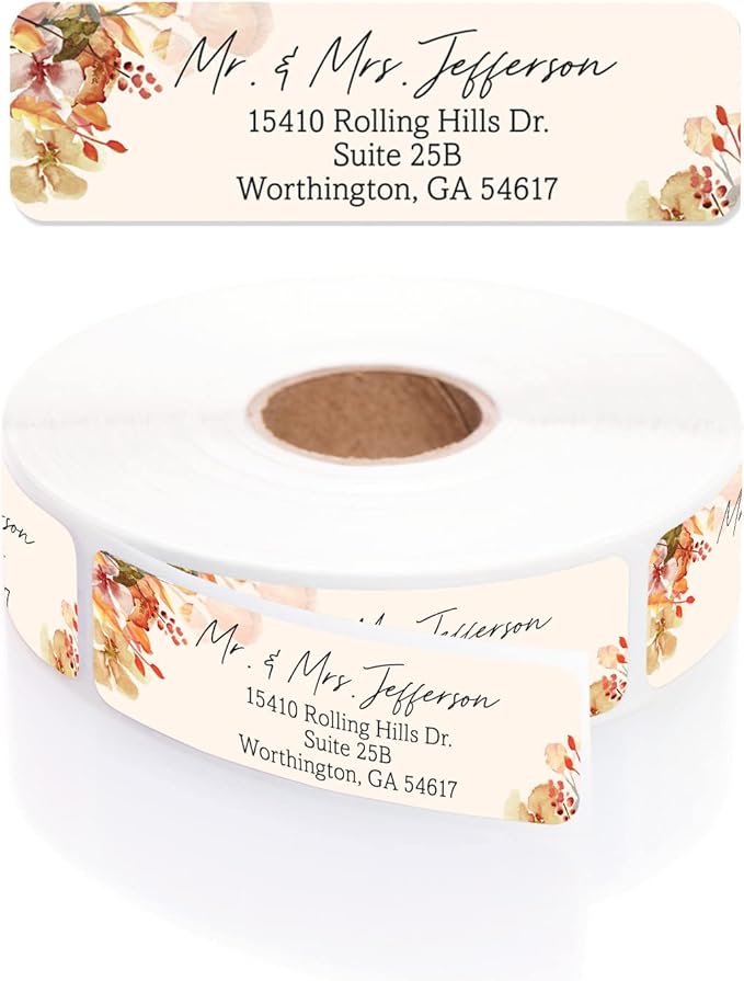 Rust Orange Floral Rolled Address Labels / 250 Personalized Return Address Labels/Designer Address Stickers in Elegant Plastic Dispenser