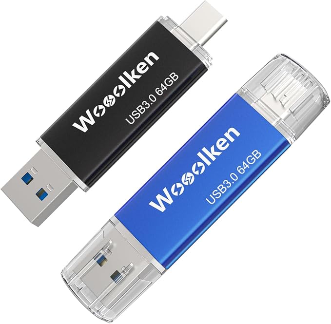 USB C Flash Drive 64GB 2 Pack, Wooolken USB 3.0 Dual Drive Type-C Thumb Drive OTG Memory Stick Compatible with iPhone 16/15, Android Smartphone/Tablets/Computers