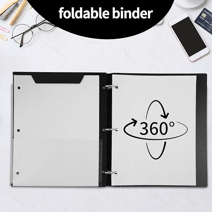 360 Degree Pivotable Binder, Upgraded 3 Ring Binder 1 inch, Flexible Binders 3 Ring, Foldable Three Ring Binders- White