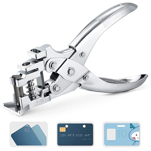 3 in 1 Badge Slot Hole Punch for ID Card: IMLIKE Handheld Card Puncher Suitable for PVC Material, Business Cards and Cardstock(1/8"×33/64" Slot Hole, 3/16" Round Hole and R5 Corner Rounder in one)