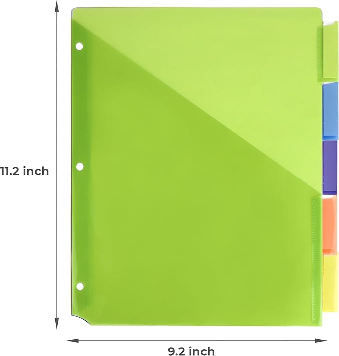 Darice 5-Tab Plastic Dividers 15 Pcs - Binder Dividers with Pockets and Tabs - Multicolored Plastic Divider for 3 Ring Binder - File Organization – Ideal for Office, Back to School Supplies