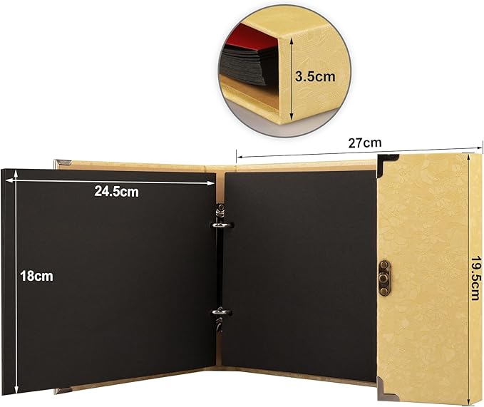 Scrapbook Firbon Handmade DIY Family Photo Albums Couples Memory Book Black Page Scrap Book for Anniversary, Christmas, Valentine's Day, Birthday (Yellow)