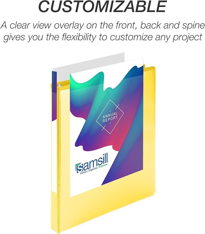 Samsill Durable 0.5 inch 3 Ring Binder, Made in USA, D Ring Binder,FSC 100% Recycled Chipboard, Yellow, 12 Pack